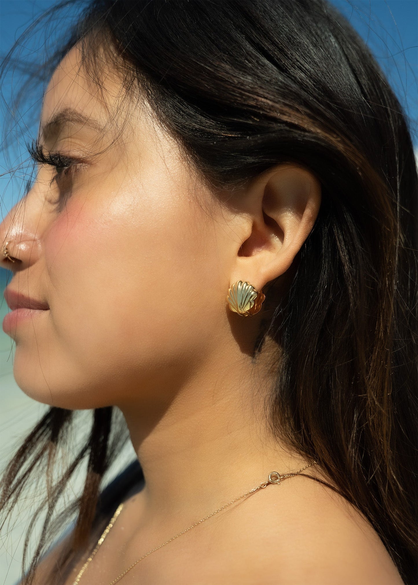 18K Gold PVD Stainless Steel Shell Huggies Earrings / ERJ0066