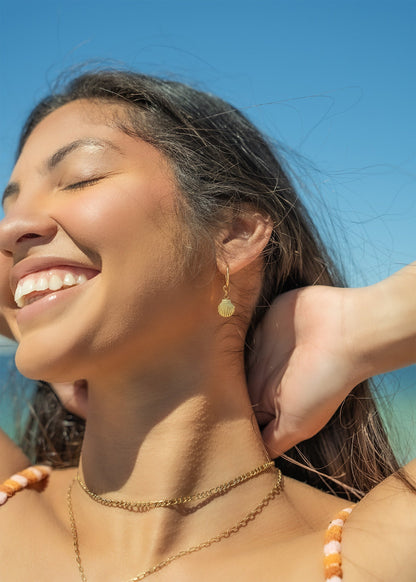 18K Gold Stainless Steel Shell Pendant Huggie Earrings / ERJ0072