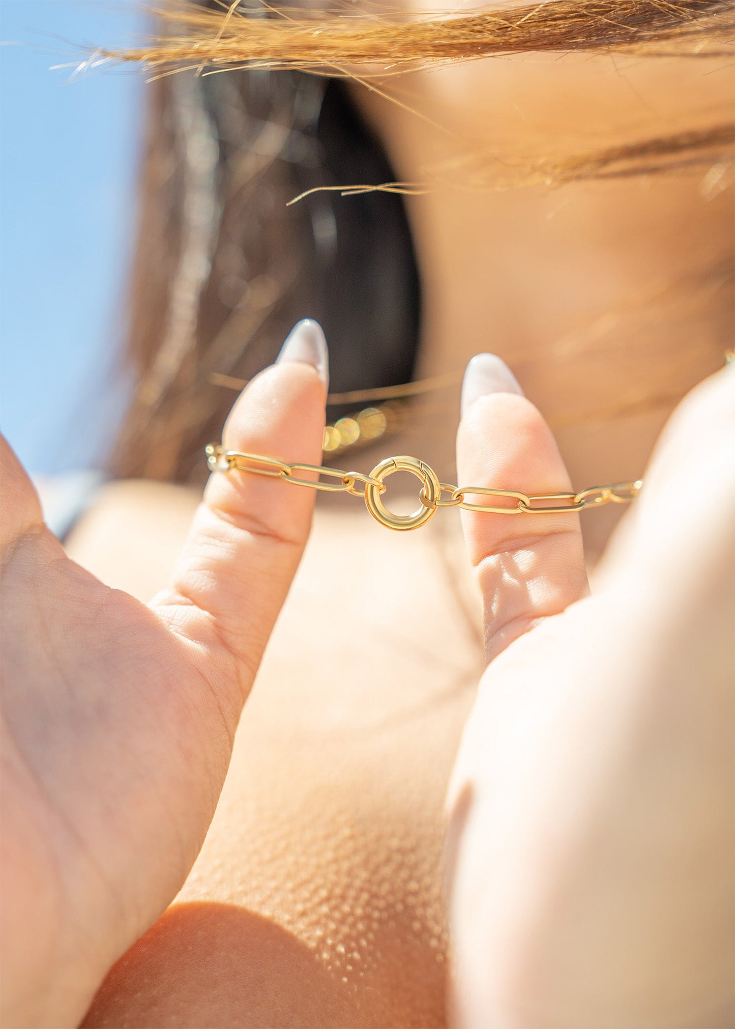 18K Gold PVD Stainless Steel Paperclip Charm Keeper Necklace / CHN9951