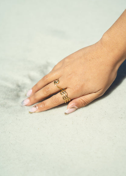 18K Gold PVD Stainless Steel Triple Wave Geometric Ring / KSS0005