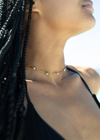 Stainless Steel Paperclip Chain and Crystal Stone Necklace / CHN0088