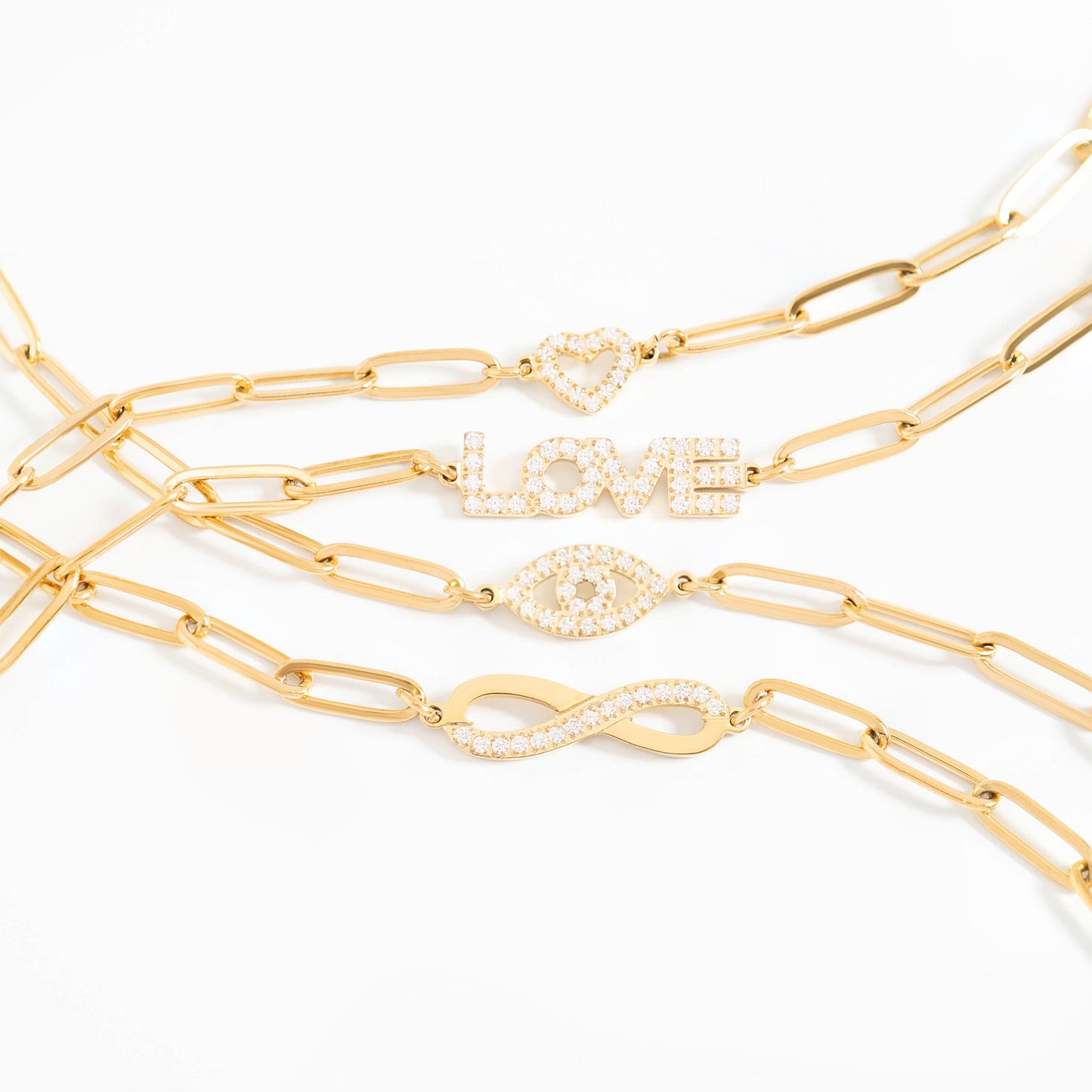 18K Gold PVD Stainless Steel Stone "Heart" Paperclip Chain Necklace / CHN9976