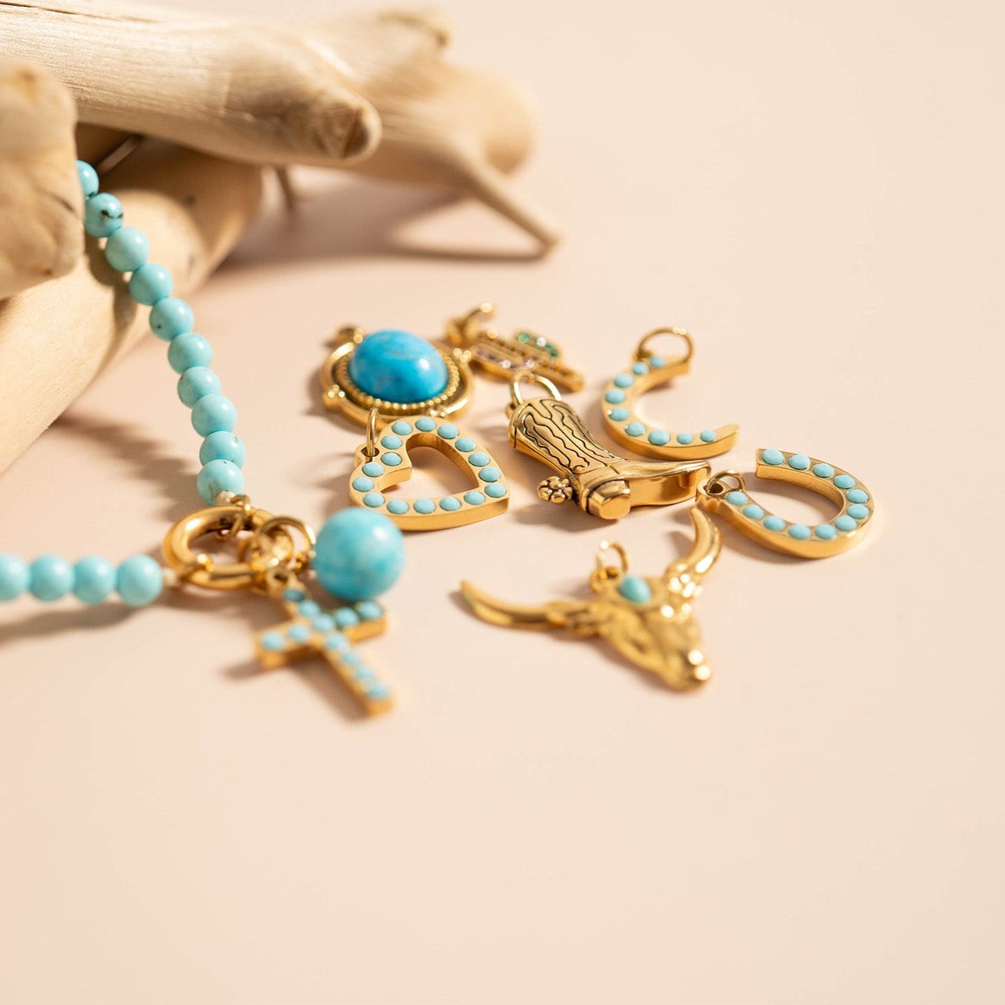 18K Gold PVD Stainless Steel Turquoise Stone Moon Charm / PDL0229