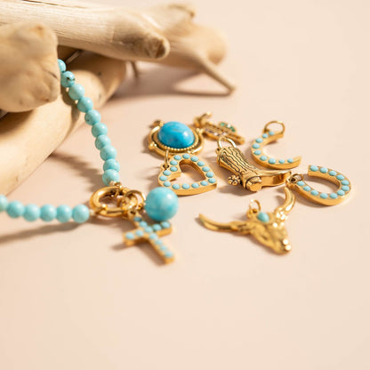 18K Gold PVD Stainless Steel Turquoise Stone Horseshoe Charm / PDL0228