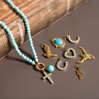 18K Gold PVD Stainless Steel Turquoise Stone Horseshoe Charm / PDL0228