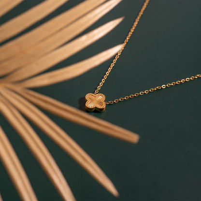 18K Gold PVD Stainless Steel Lucky Clover Charm Necklace / CHN0046