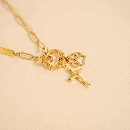 18K Gold PVD Stainless Steel Cross with Heart Charm / PDL0058