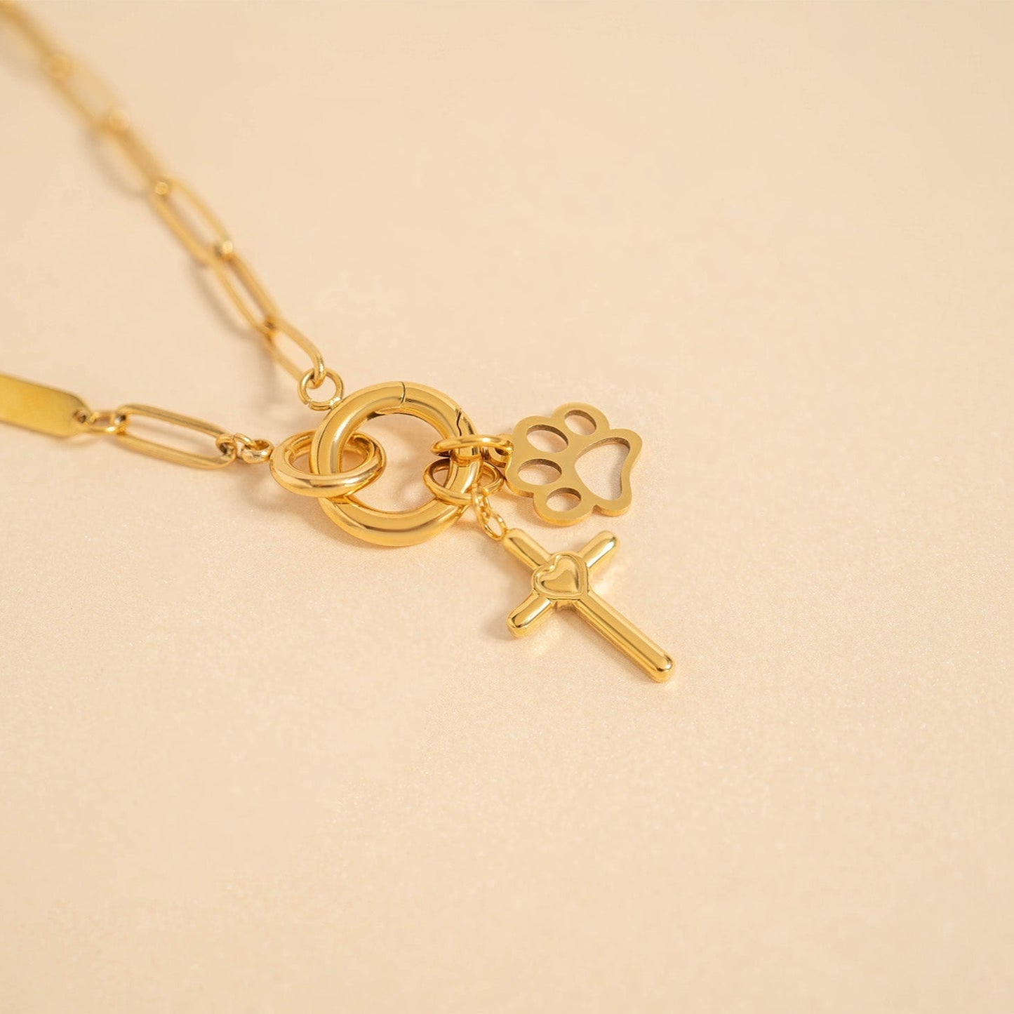 18K Gold PVD Stainless Steel Paw Print Charm / PDL0031