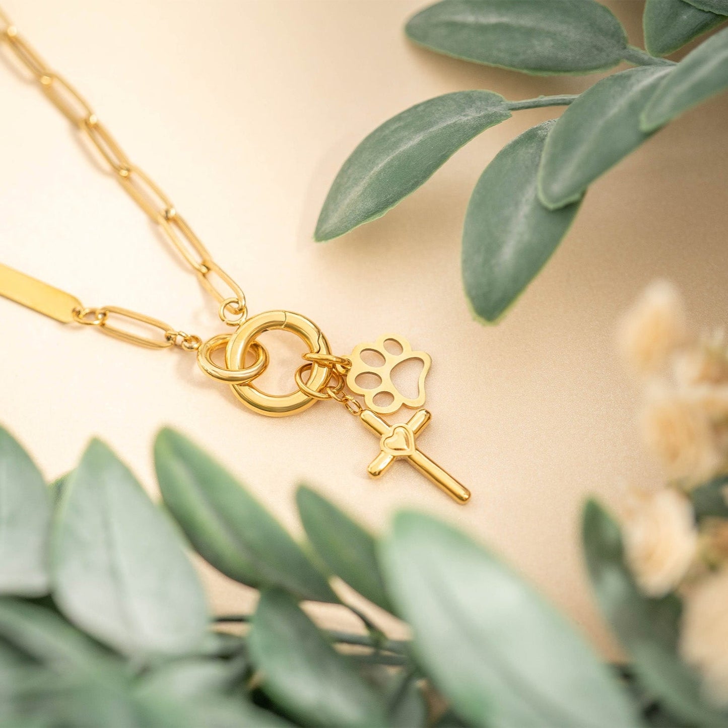 18K Gold PVD Stainless Steel Paw Print Charm / PDL0031