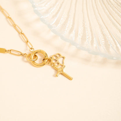 18K Gold PVD Stainless Steel Cross with Heart Charm / PDL0058