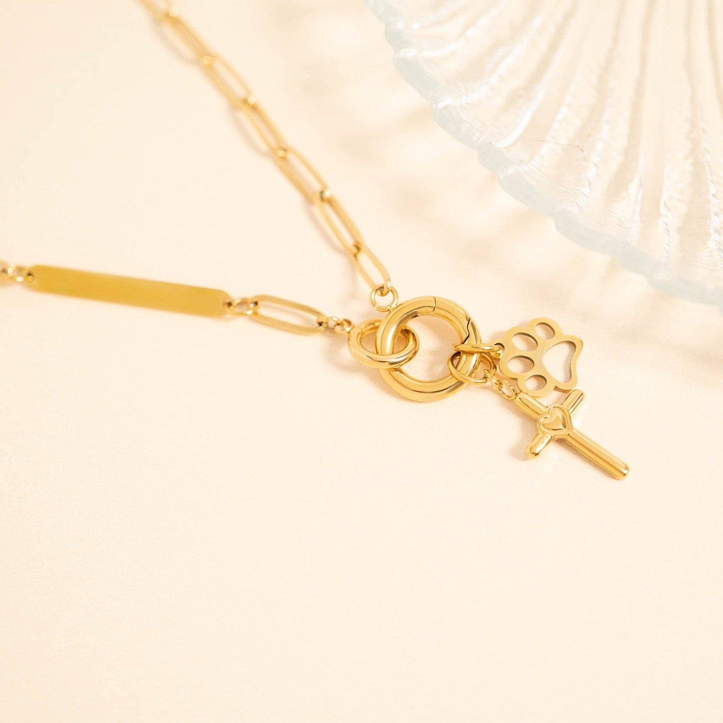 18K Gold PVD Engravable Paperclip Charm Holder Necklace / CHN0079