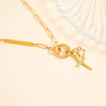 18K Gold PVD Engravable Paperclip Charm Holder Necklace / CHN0079