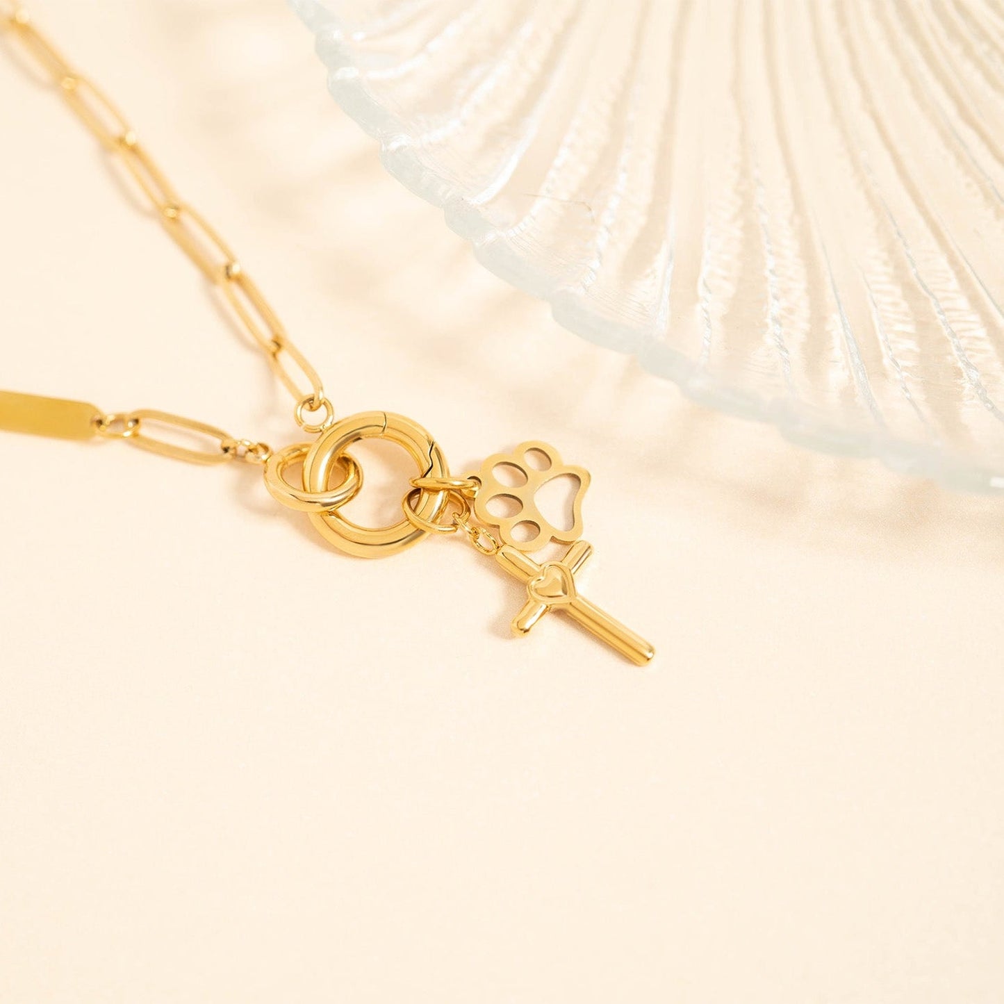 18K Gold PVD Stainless Steel Paw Print Charm / PDL0031