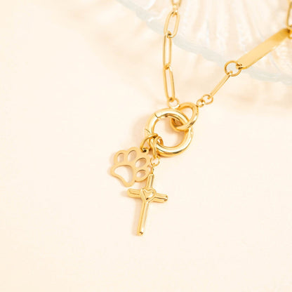18K Gold PVD Stainless Steel Cross with Heart Charm / PDL0058