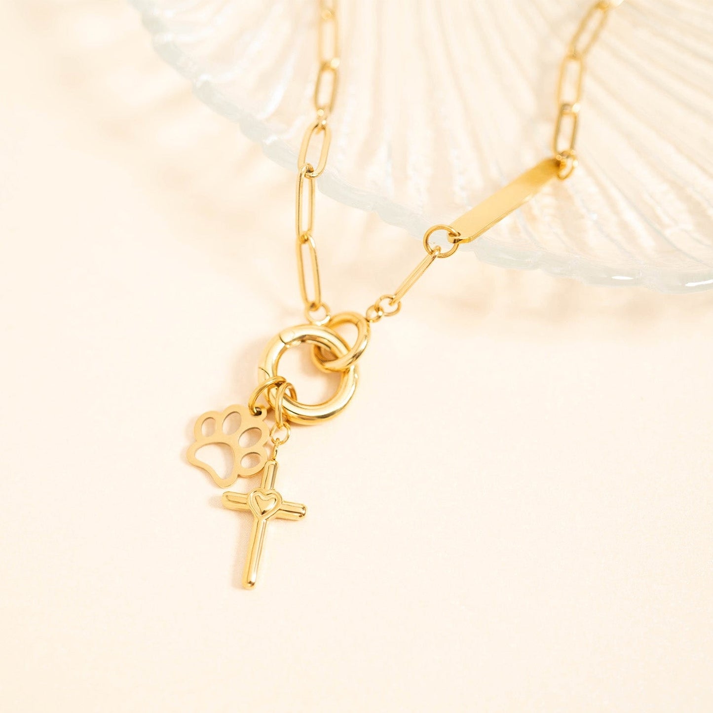 18K Gold PVD Engravable Paperclip Charm Holder Necklace / CHN0079