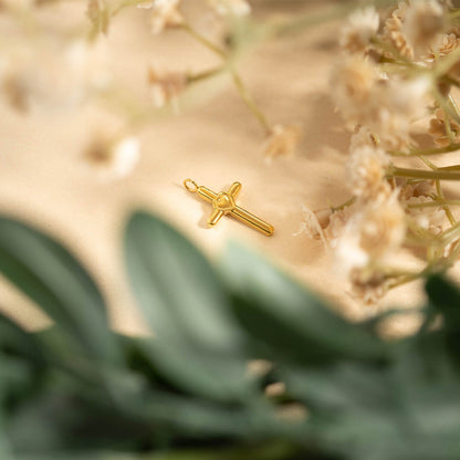 18K Gold PVD Stainless Steel Cross with Heart Charm / PDL0058