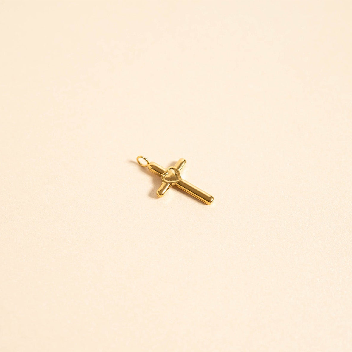 18K Gold PVD Stainless Steel Cross with Heart Charm / PDL0058