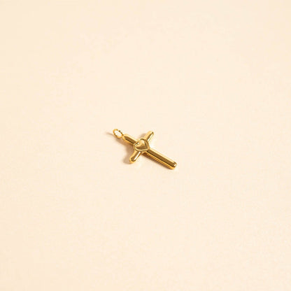 18K Gold PVD Stainless Steel Cross with Heart Charm / PDL0058