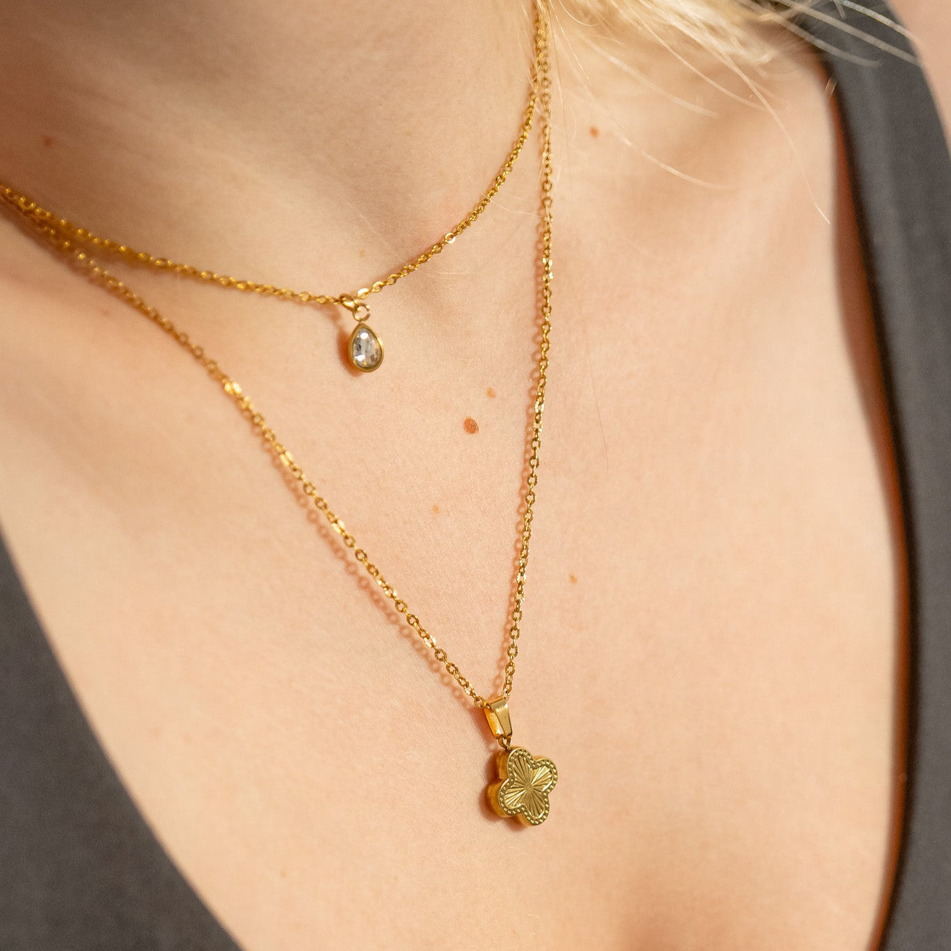 18K Gold PVD Stainless Steel Lucky Clover Charm Sunburst / PDL0270