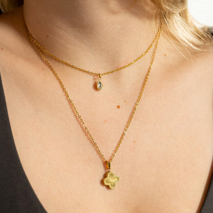 18K Gold PVD Stainless Steel Lucky Clover Charm Sunburst / PDL0270