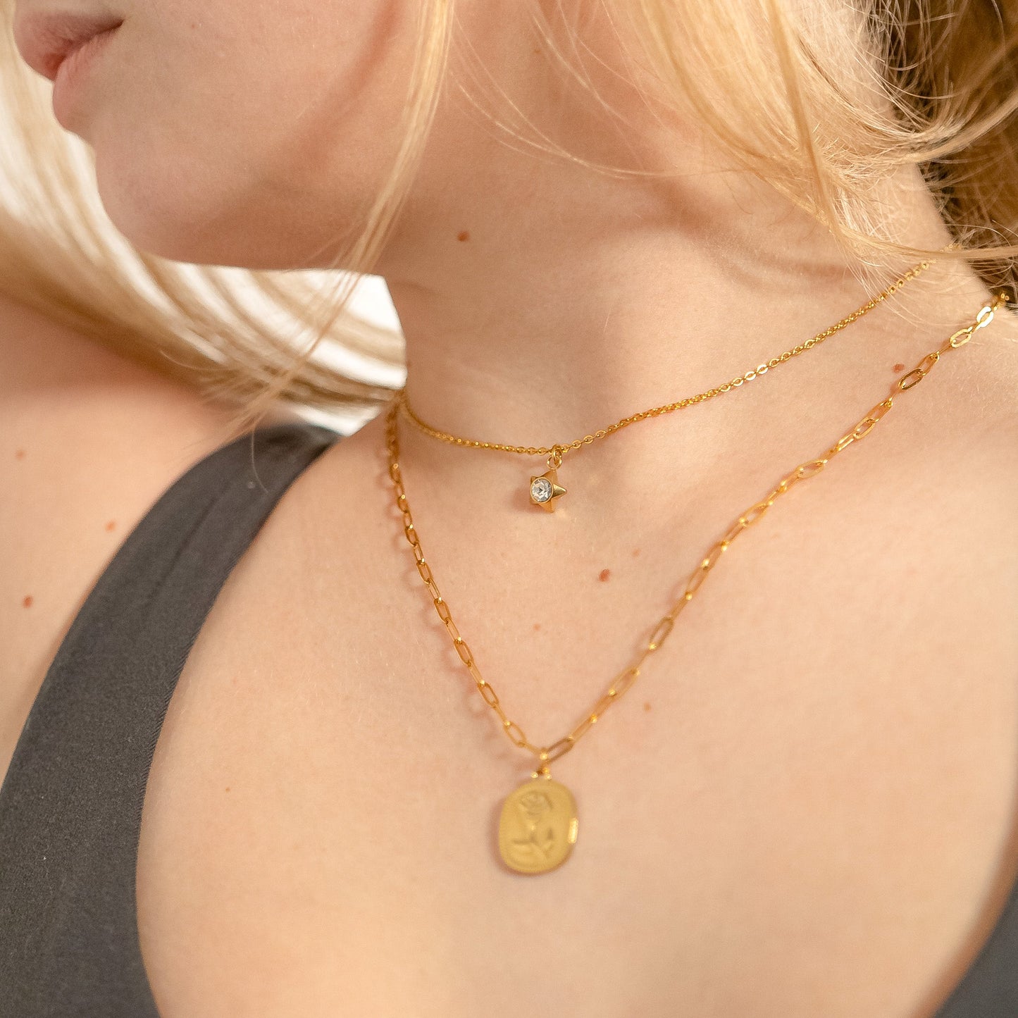 18K Gold PVD Stainless Steel Star with Cubic Zirconia Charm / PDL0112