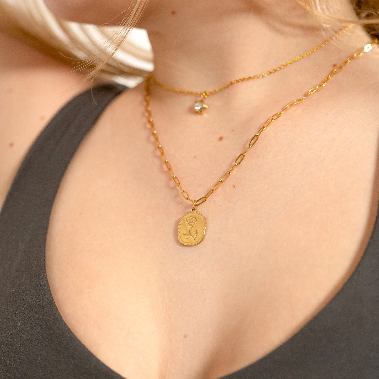 18K Gold PVD Stainless Steel Star with Cubic Zirconia Charm / PDL0112