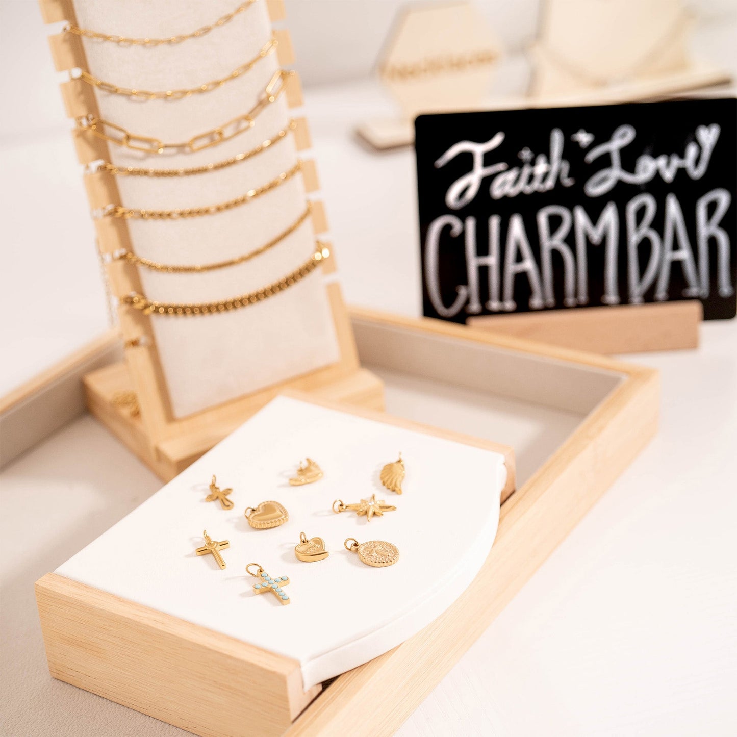 18K Gold PVD Stainless Steel Turquoise Stone Cross Charm / PDL0230