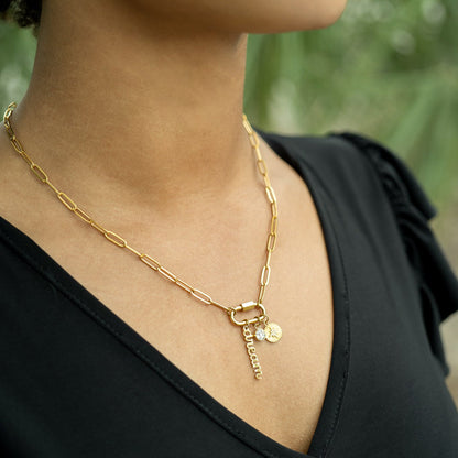 18K Gold PVD Stainless Steel Carabiner Dream Charm Paperclip Necklace / CHN0048