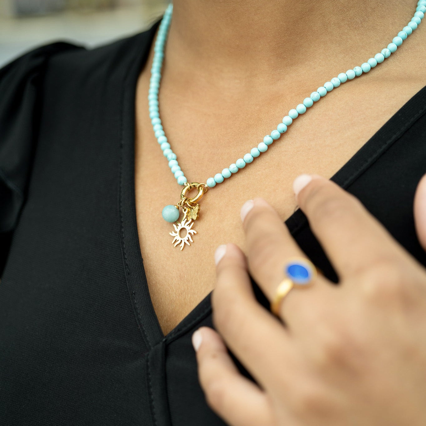 Semi Precious Natural Stone Charm Keeper Necklace / SBB0305