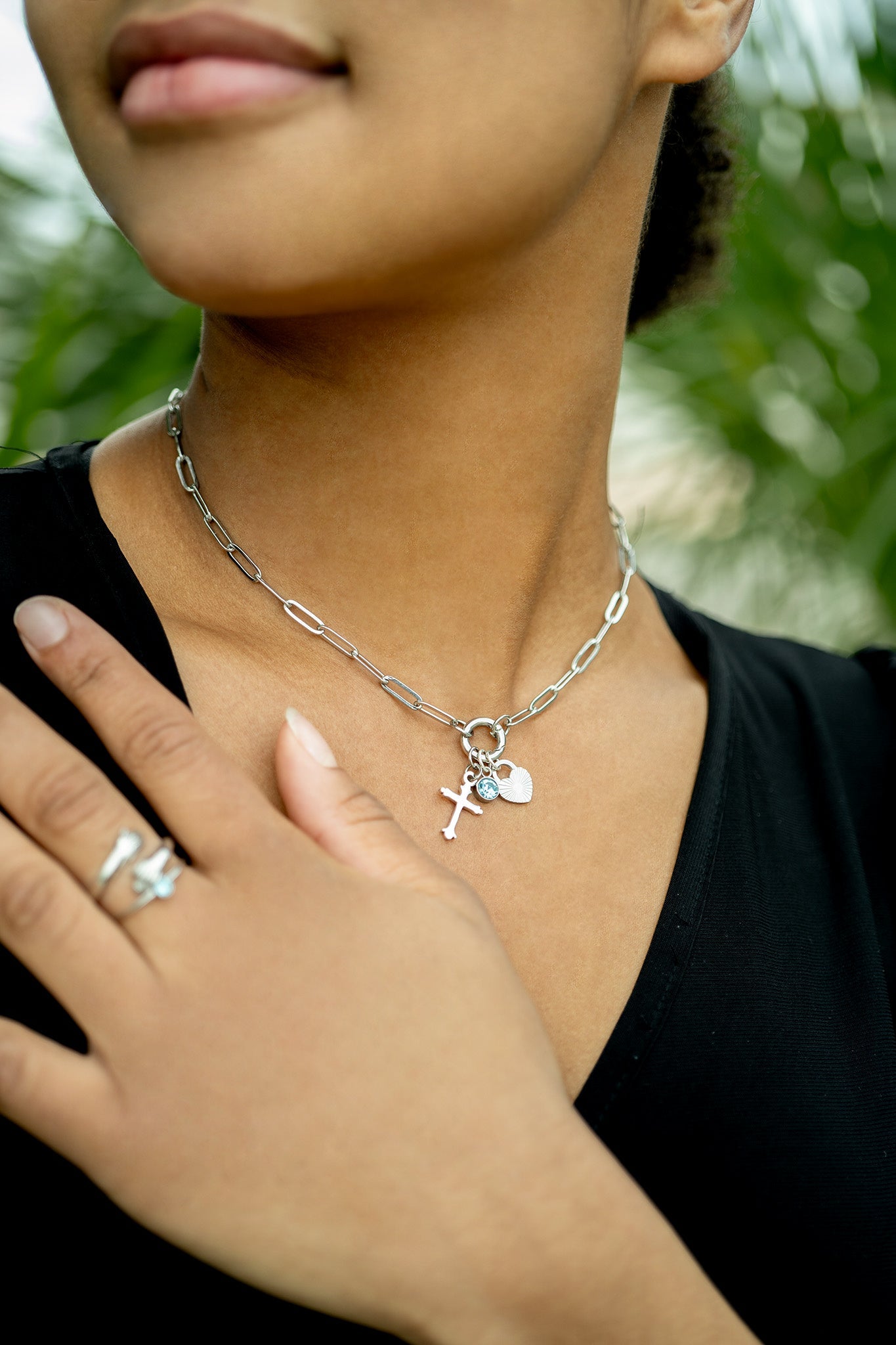 18K Gold PVD Stainless Steel Paperclip Charm Keeper Necklace / CHN9951