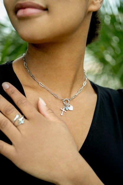 18K Gold PVD Stainless Steel Paperclip Charm Keeper Necklace / CHN9951