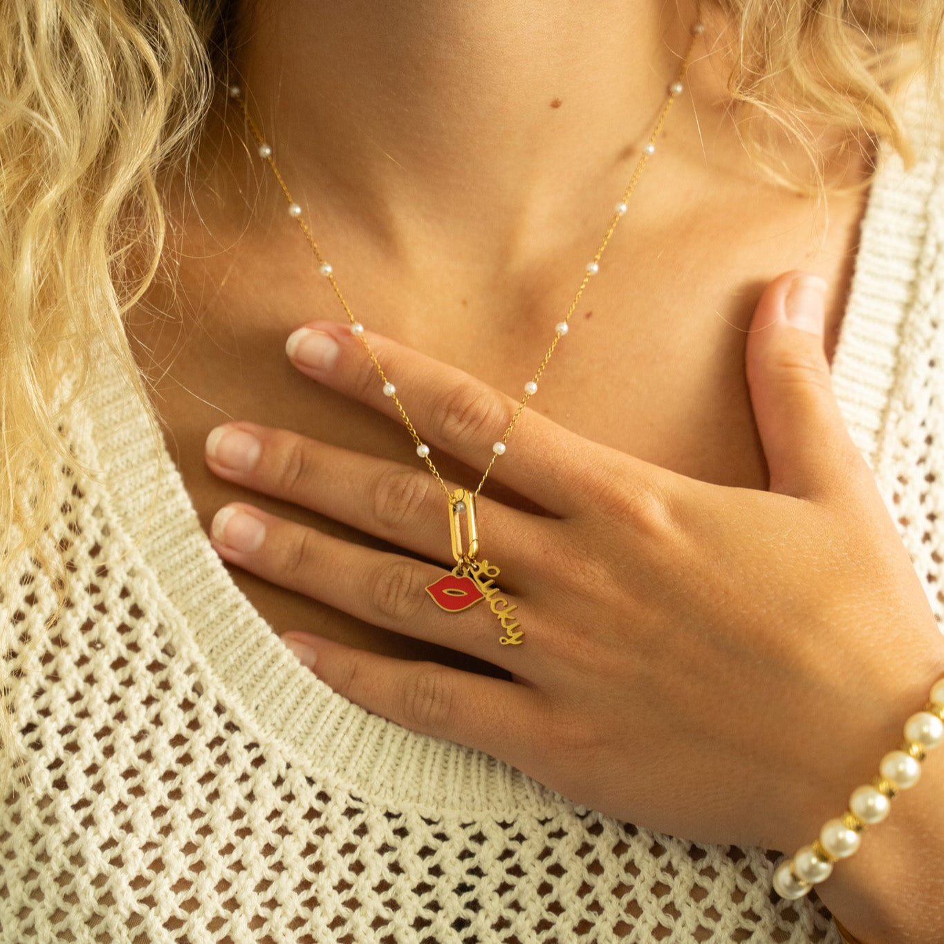 18K Gold PVD Stainless Steel Lips Charm / PDL0303