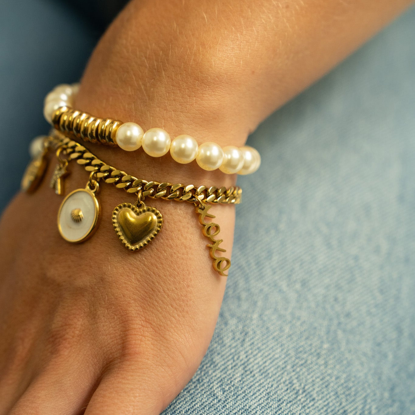 18K Gold PVD Stainless Steel Beaded Trim Heart Charm / PDL0118