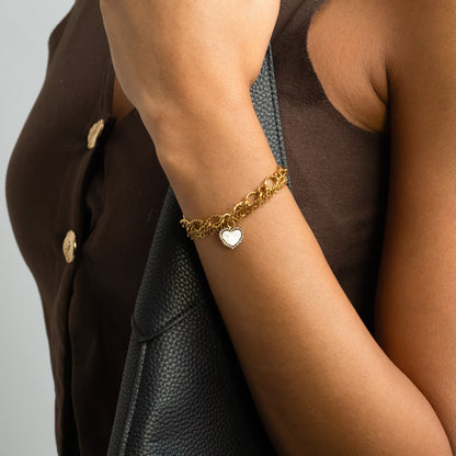 18K Gold PVD Stainless Steel Pearl Heart Charm / PDL0287