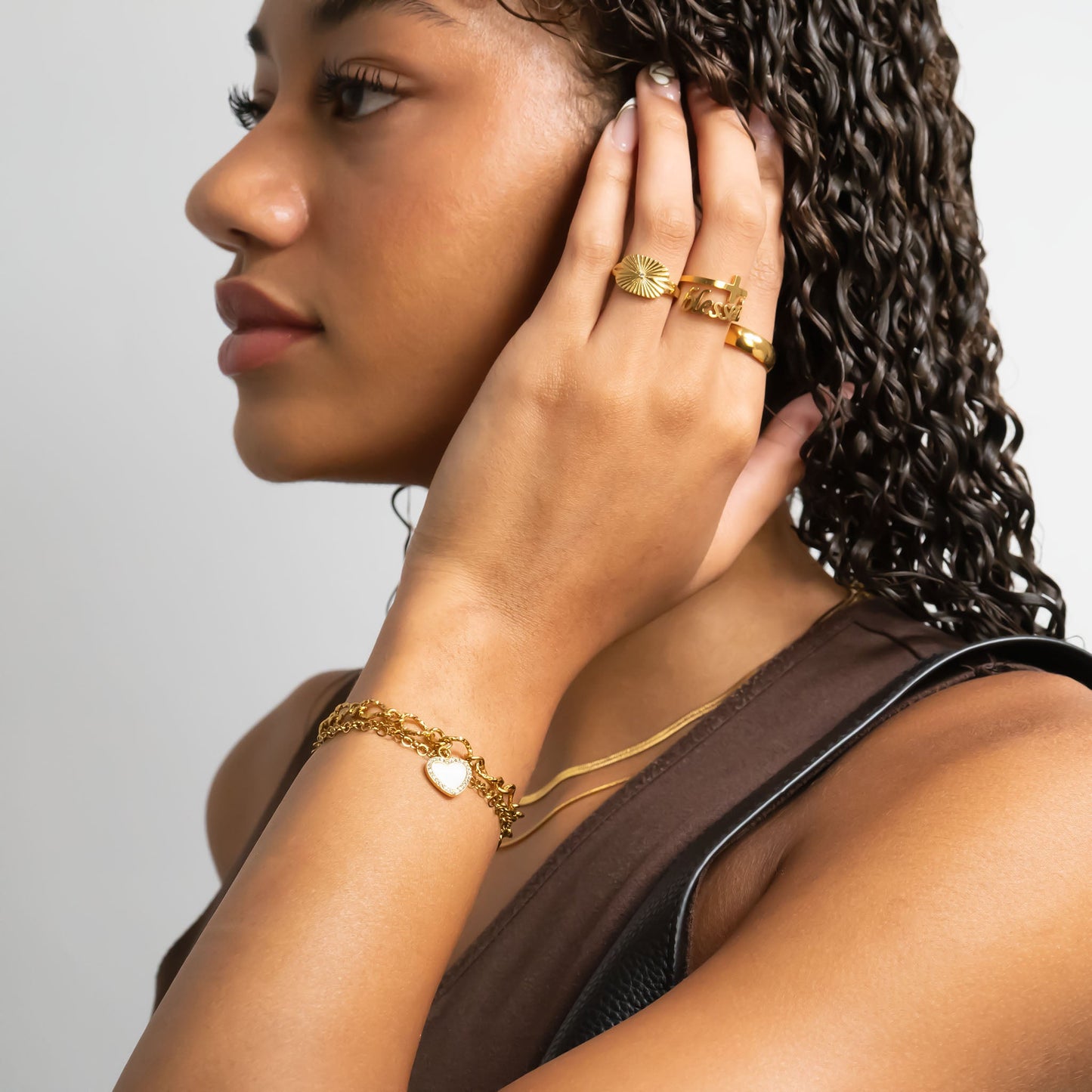 18K Gold PVD Stainless Steel Pearl Heart Charm / PDL0287