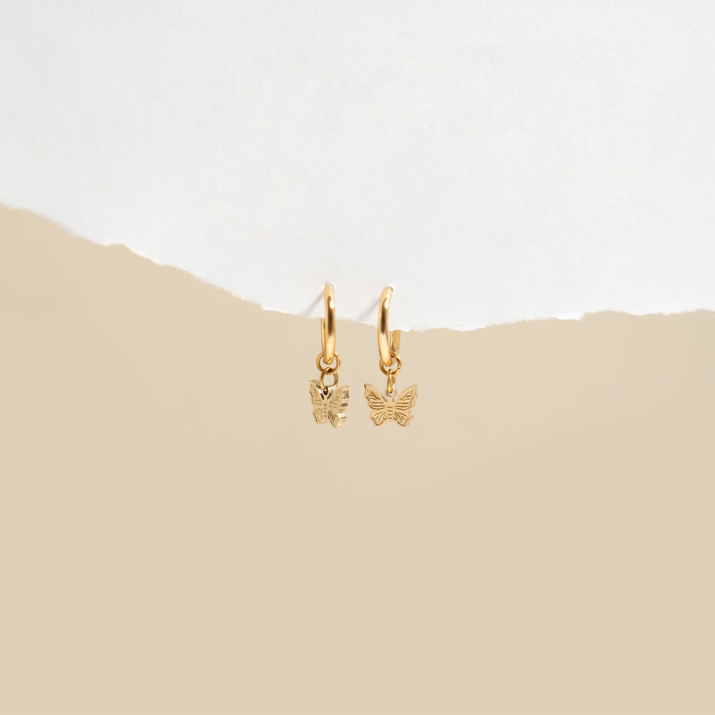 18K Gold PVD Stainless Steel Butterfly Huggie Earrings / ERJ0050