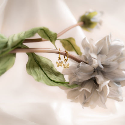 18K Gold PVD Stainless Steel Butterfly Huggie Earrings / ERJ0050