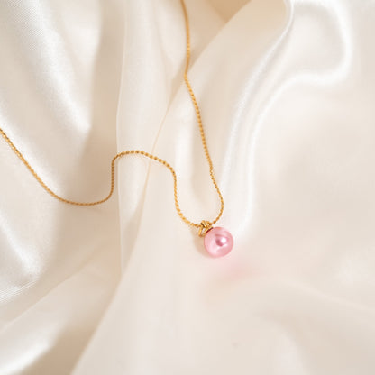 18K Gold PVD Stainless Steel Pink Pearl Charm / PDL0318