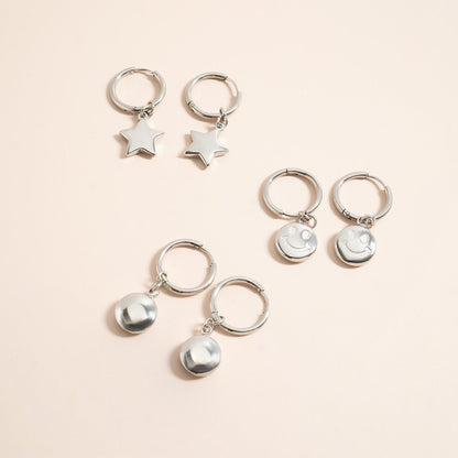 18K Gold PVD Stainless Steel Star & Moon Pendant Earrings / ERJ0010