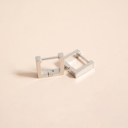 18K Gold PVD Stainless Steel Square Huggie Earrings / ERJ0011