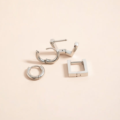 18K Gold PVD Stainless Steel Square Huggie Earrings / ERJ0011