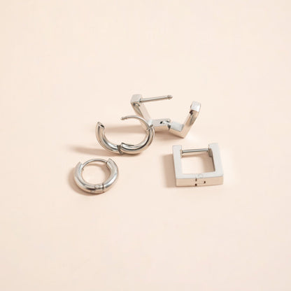 18K Gold PVD Stainless Steel Square Huggie Earrings / ERJ0053