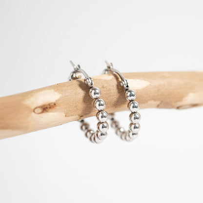 18K Gold PVD Stainless Steel Circle Ball Hoop Earrings / ERJ0068