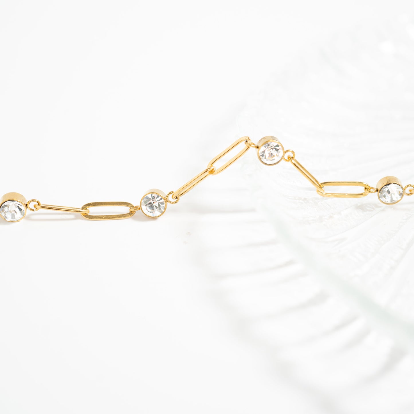 Stainless Steel Paperclip Chain and Crystal Stone Necklace / CHN0088