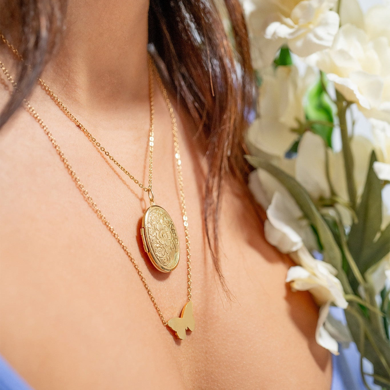 18K Gold PVD Stainless Steel Textured Oval Locket / PDL0245