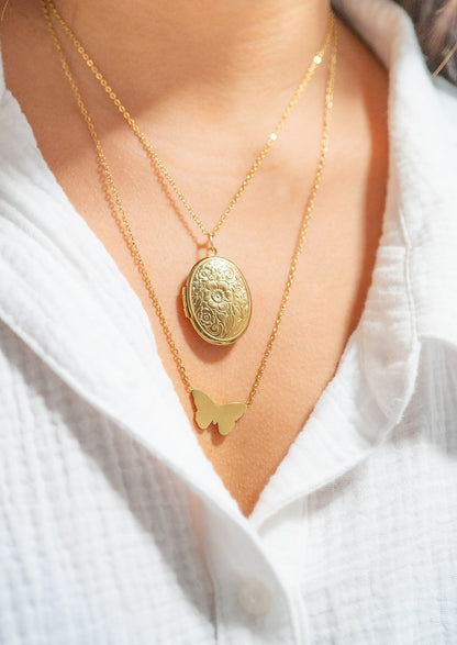 18K Gold PVD Stainless Steel Blank Engravable Butterfly Necklace / CHN0084