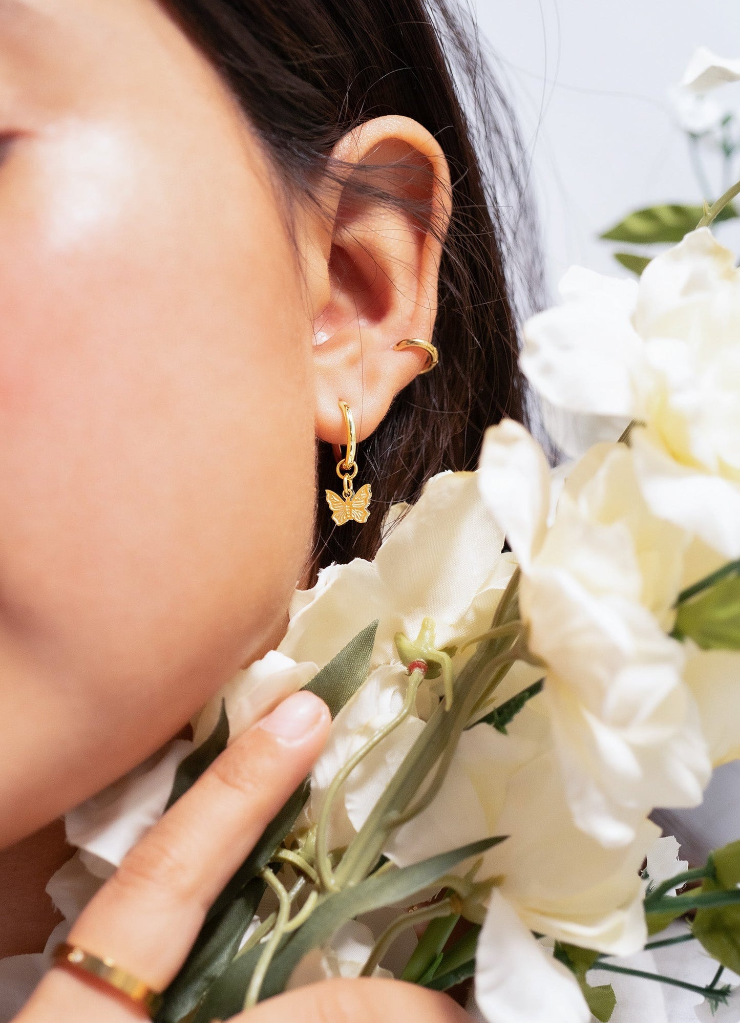 18K Gold PVD Stainless Steel Butterfly Huggie Earrings / ERJ0050