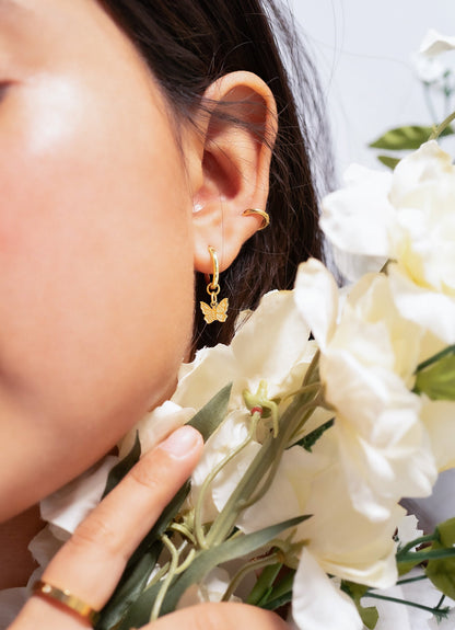 18K Gold PVD Stainless Steel Butterfly Huggie Earrings / ERJ0050