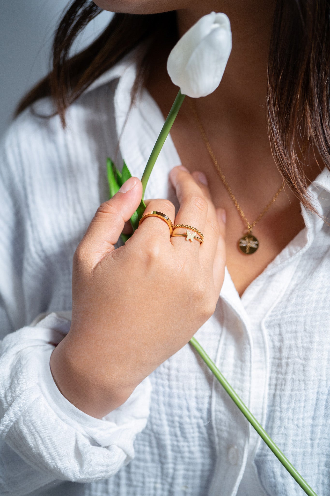 18K Gold PVD Stainless Steel Beaded Stacking Ring / CSR0004