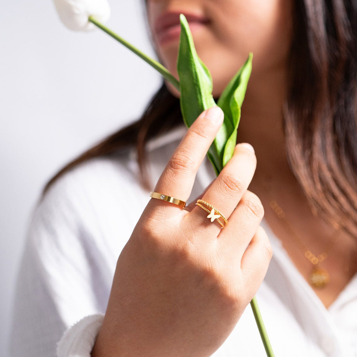 18K Gold PVD Stainless Steel Beaded Stacking Ring / CSR0004